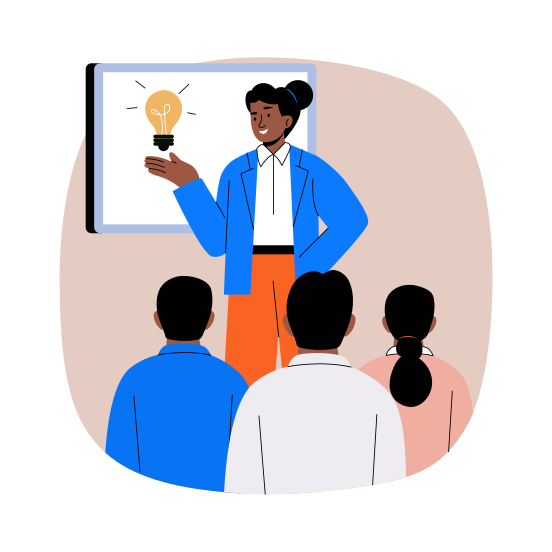 Discuss Idea, Brainstorming, Presentation, Meeting, Conference illustration