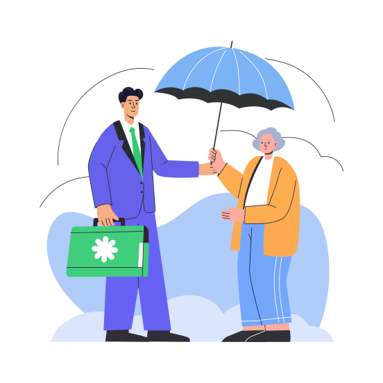 Elderly Insurance, Retirement, Old Women, Assurance, Medical illustration