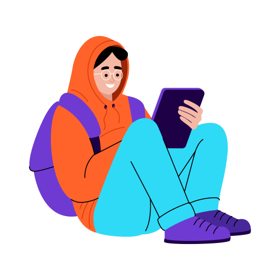 Checking Notes, Learning, Studying, Reading, Tablet illustration