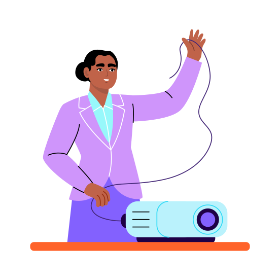 Fixing Projector, Repairing, Troubleshooting, Connecting, Teacher illustration