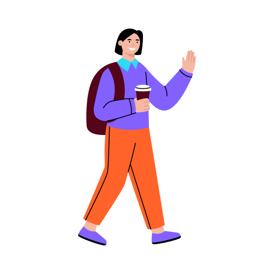 Happy Student, Smiling, Walking, Cheerful, Waving illustration