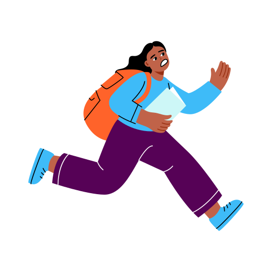 Late, Running, Hurried, Rushing, Student, illustration