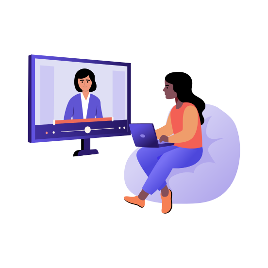 Online Class, Watching, Lecture, Listening, Studying, illustration