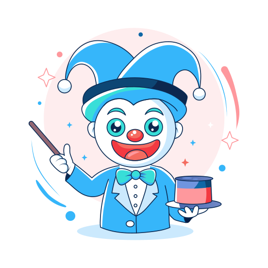 Circus Trick, Magician, Performer, Jester, Funny illustration