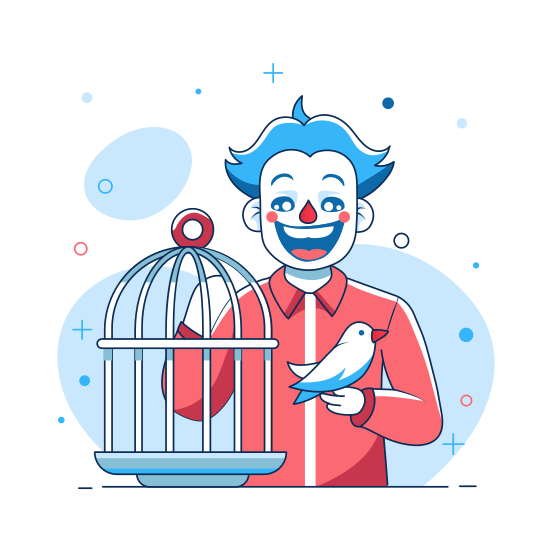 Clown Bird, Performer, Pet, Cage, Happy illustration
