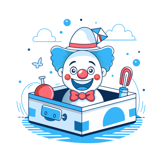 Clown Box, Surprise, Happy Joker, Smiling, Character illustration