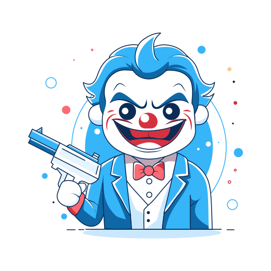 Clown Gun, Shooter, Smiling, Character, Cartoon illustration