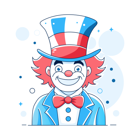 Clown Magician, Performer, Circus Character, Cartoon, Buffoon illustration