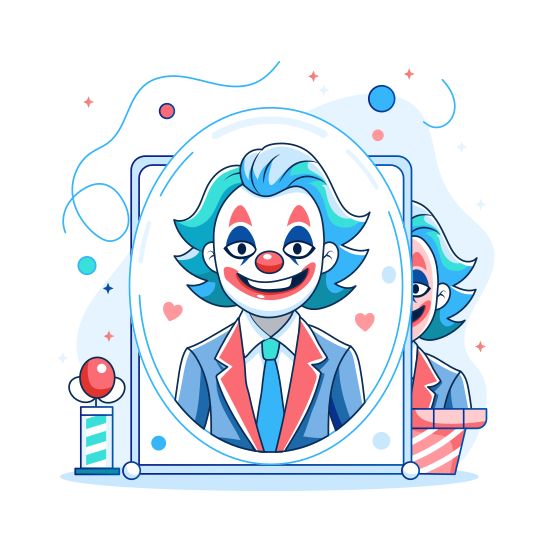 Clown Mirror, Reflection, Character, Cartoon, Jester illustration