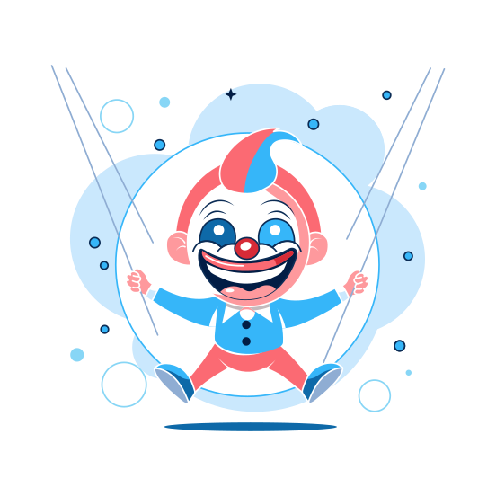 Clown Swing, Character, Cartoon, Performer, Spooky illustration