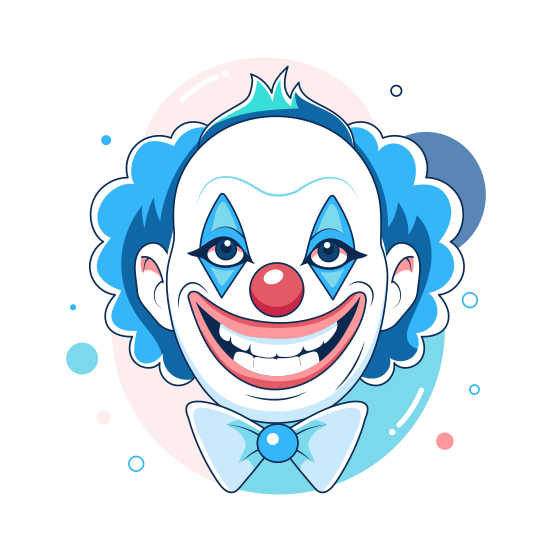 Crazy Clown, Smiling, Grin, Buffoon, Cartoon illustration