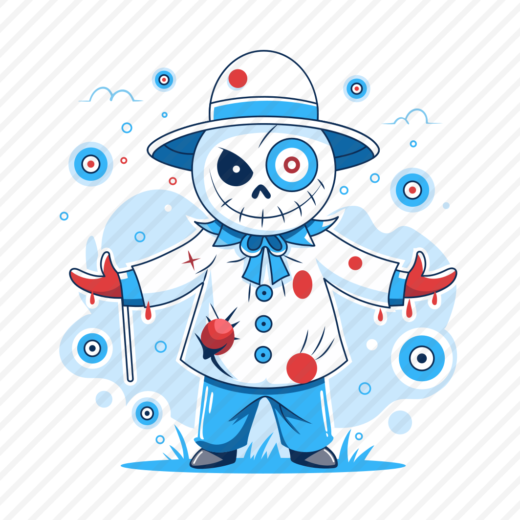 Creepy Clown, Scary, Spooky, Cartoon, Halloween Character preview