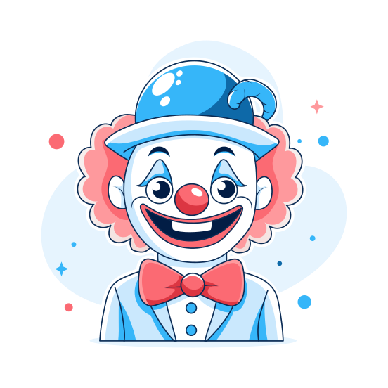 Funny Clown, Buffoon, Circus Character, Laughing, Cartoon illustration
