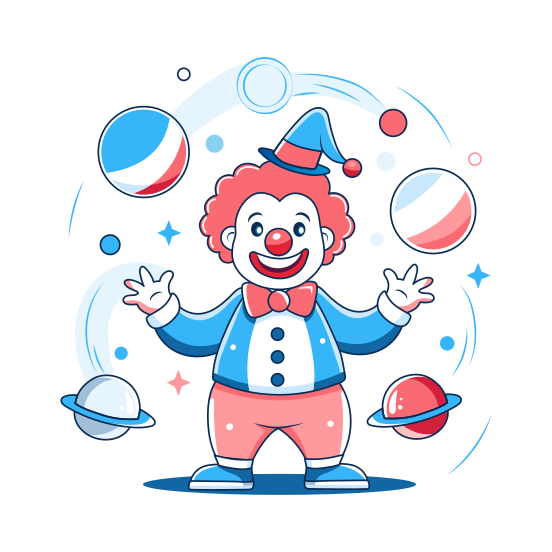Juggling Clown, Performer, Circus Joker, Trick, Funny illustration