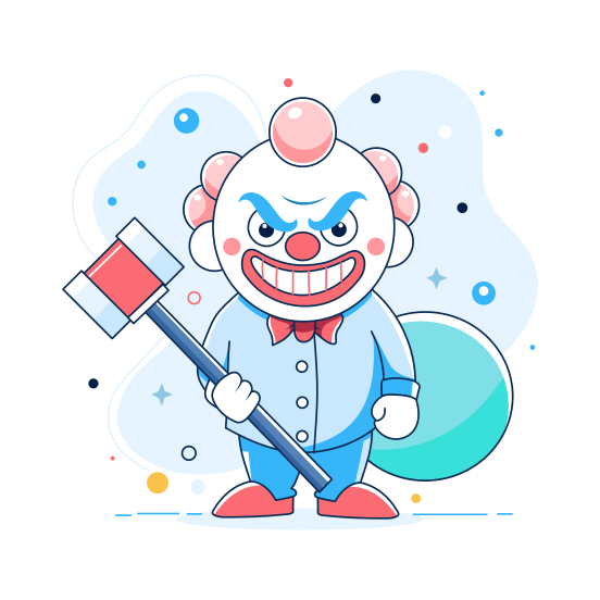 Killer Clown, Hammer, Weapon, Scary Joker, Grin illustration