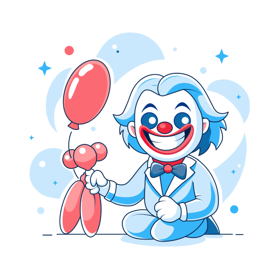 Party Clown, Balloons, Happy, Character, Cartoon illustration