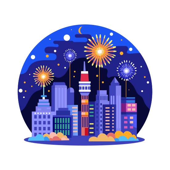 City Fireworks, New Year, Celebration, Festival, Event illustration