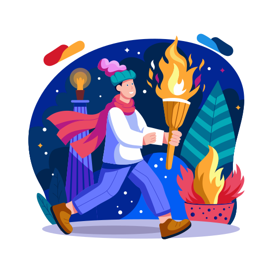 Fire Torch, Festive, Winter, Walking, Celebrating illustration