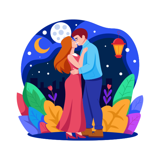 Lovely Couple, Romantic, Kissing, Dancing, Celebrating illustration