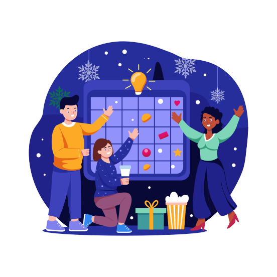 Playing Game, Celebrating, New Year, Festive, Characters illustration