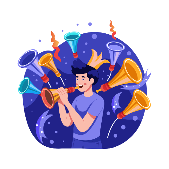 Playing Horn, Music, Celebrating, Party, Festive illustration