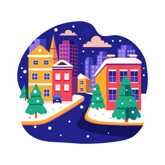 Snowfall, Winter, Weather, Christmas, Buildings illustration