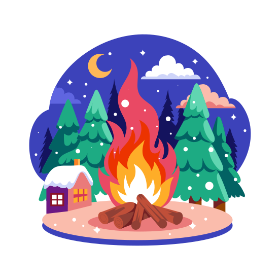 Winter Bonfire, Fire, Log Fire, Event, Festival illustration