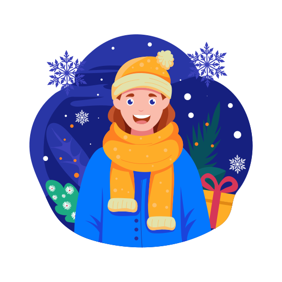 Winter Clothes, Woman, Smiling, Snowfall, Girl illustration