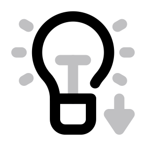 Smart Device Lightbulb Lighting Light Down Arrow Power Electricity Home Service. icon