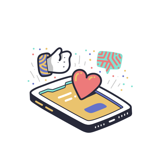 Social Media Interactions Likes Smartphone Comments Electronic Device Heart Hand Gesture illustration