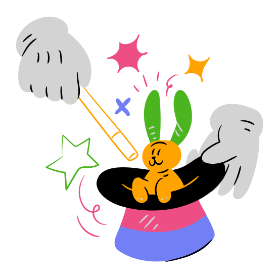 Animals Marketing Magic Hat Magician Hand Gesture Trick Presentation Reveal Unveil illustration