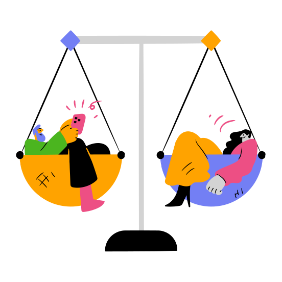 Conflict Business Equal Balance Scale Equality Man Woman Smartphone People illustration