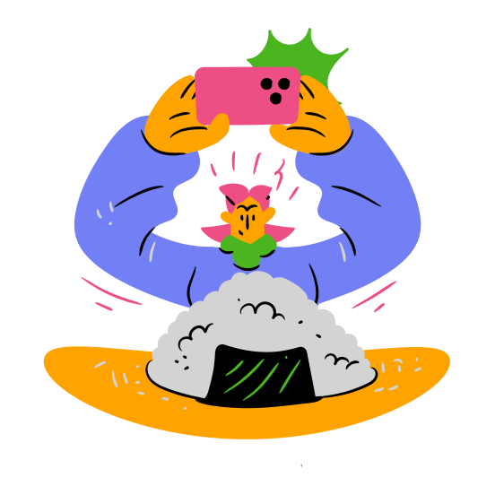 Food Devices Picture Image Smartphone Rice Asian Restaurant Woman People illustration