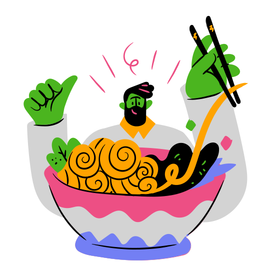 Food Noodles Asian Restaurant Gastronomy Chopsticks Man People Bowl illustration