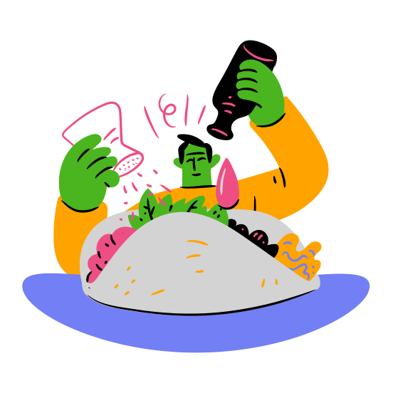 Food Taco Sandwich Meal Restaurant Sauce Salt Pepper Man People illustration