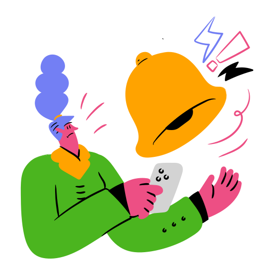 Utilities Devices Notification Reminder Bell Ringtone Alert Alarm Notify Woman People illustration