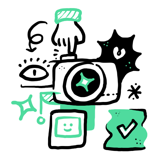 Photography   Camera, Device, Checkmark, Hand, Gesture, Eye, Photo, Picture, Wireframe illustration