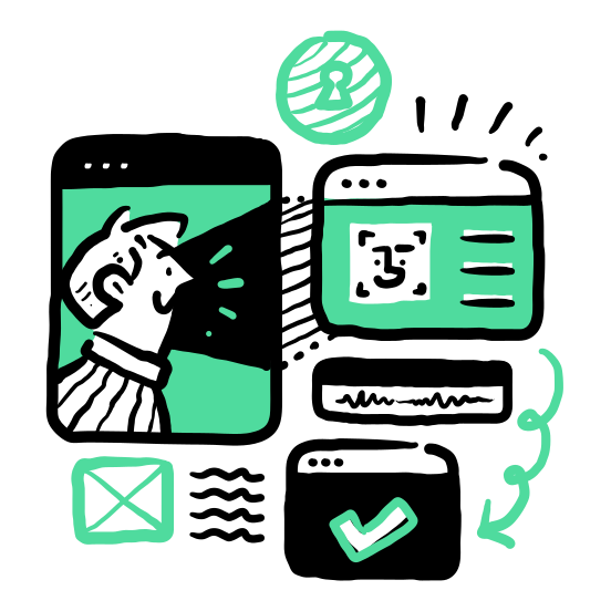 Security And Privacy   Biometric, Face, Recognition, Checkmark, Wireframe, Keyhole illustration
