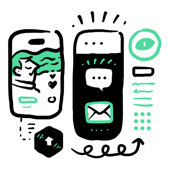 Social Media And Communication   Wireframe, Stream, Streaming, Message, Email, Privacy, Views illustration