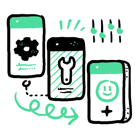 Tech And Innovation   Mobile, Settings, Options, Preferences, Transfer, Arrow, Device, Wireframe illustration