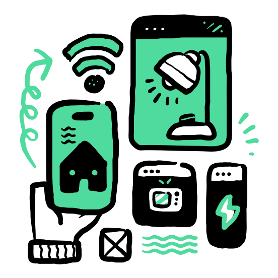 Tech And Innovation   Wifi, Lamp, House, Smarthome, Tv, Television, Electricity, Control illustration