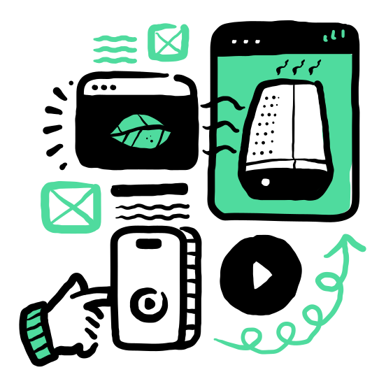 Utilities And Tools   Air, Purifier, Button, Herbal, Play, Leaf, Wireframe illustration