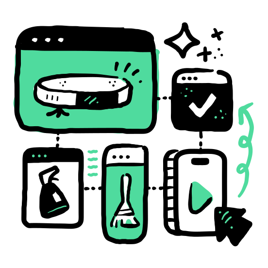 Utilities And Tools   Sponge, Spray, Broom, Checkmark, Button, Housekeeping, Cleaning illustration