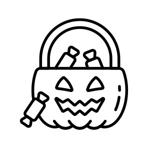 Halloween, Candy, Goodies, Confectionery, Pumpkin, Spooky, Basket, icon