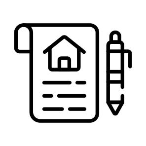 Contract, Agreement, Paper, Signature, Home icon