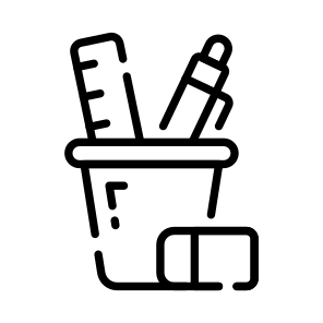 Stationery, Pen, Eraser, Ruler, Scale icon