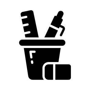 Stationery, Pen, Eraser, Ruler, Scale icon