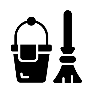 Bucket, Pail, Broom, Brush, Housekeeping icon