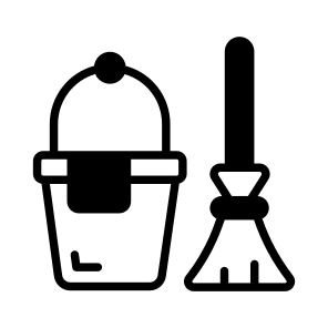 Bucket, Pail, Broom, Brush, Housekeeping icon
