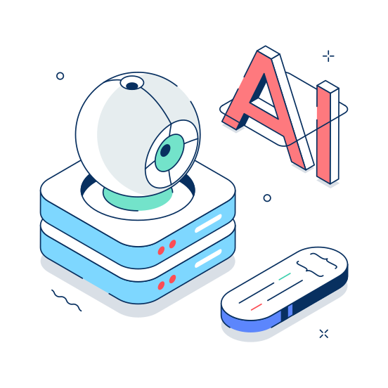 Robot, Server, Database, Datacenter, Data illustration